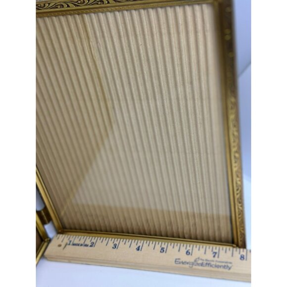 VTG Gold Tone Bifold Picture Frame | Ornate Double Hinged Photo Display 10"x8" - Picture 5 of 9